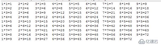 java实现九九乘法表的示例