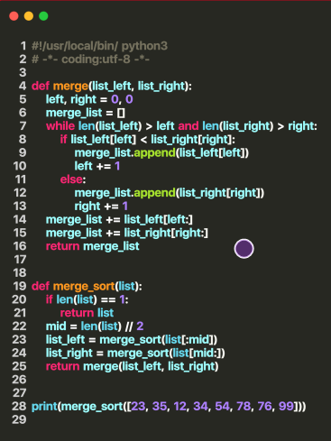 python归并排序算法的实现方式