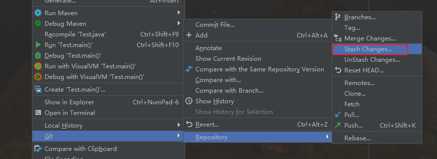 IDEA 中使用Git Stash的方法