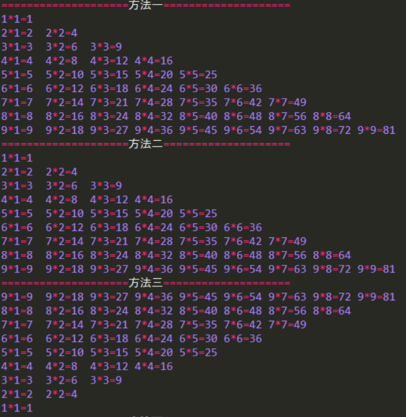 用python輸出九九乘法表的方法