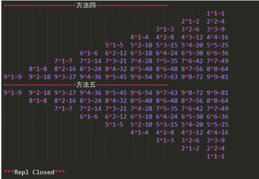 用python输出九九乘法表的方法