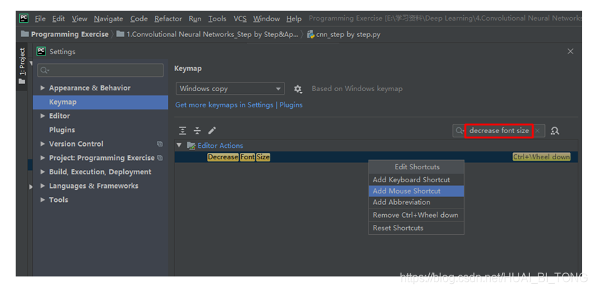 Pycharm中字体的大小如何设置为由ctrl+鼠标滚轮控制