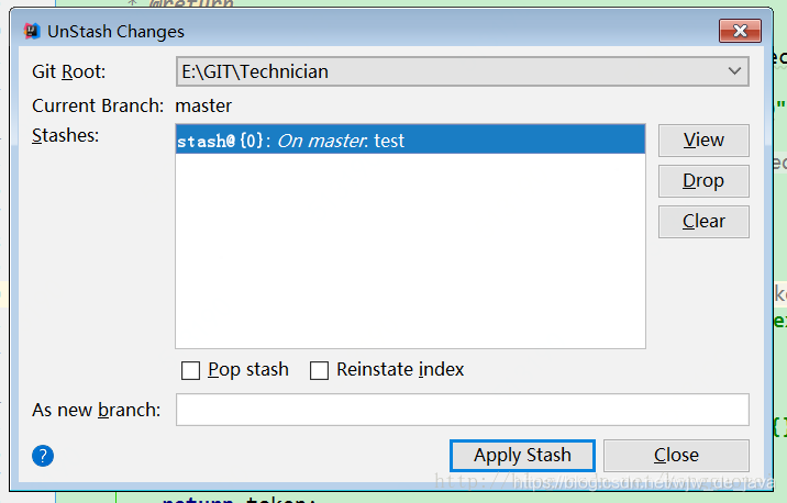 Stash Changes与UnStash Changes如何在idea中使用