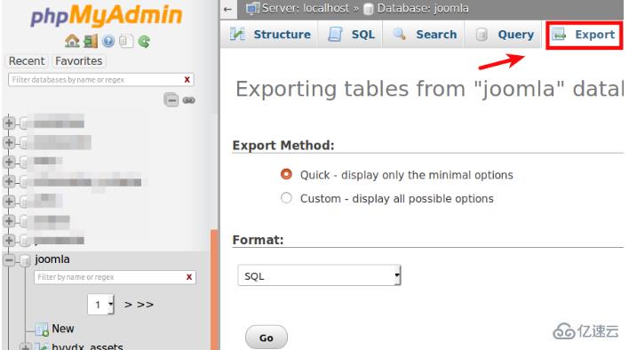 phpMyAdmin如何导出Joomla数据库