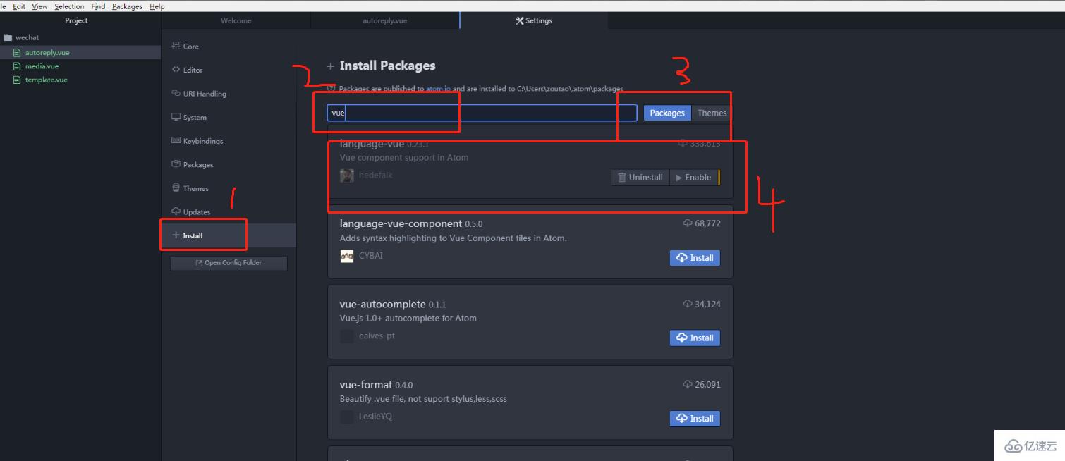 atom安装vue插件的方法