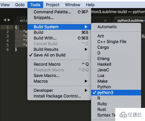 sublime中按ctrl+B调用python3运行的方法