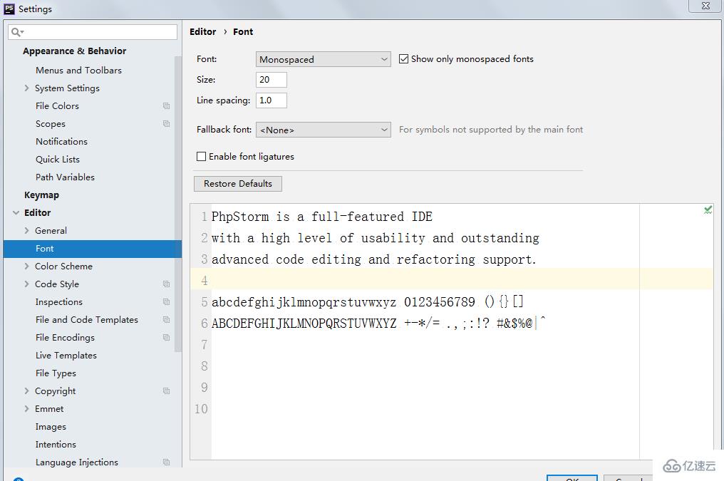 PhpStorm设置字体大小的方法