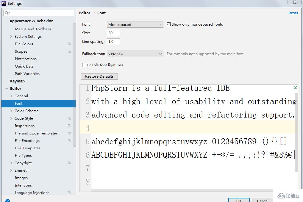 PhpStorm设置字体大小的方法