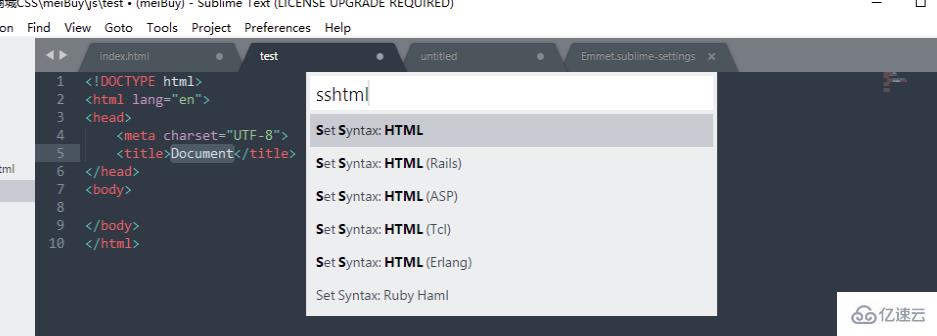 sublime设定自动补全html头部信息的方法