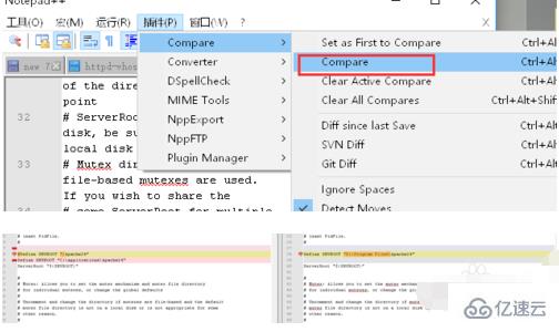 notepad上对比文件的方法