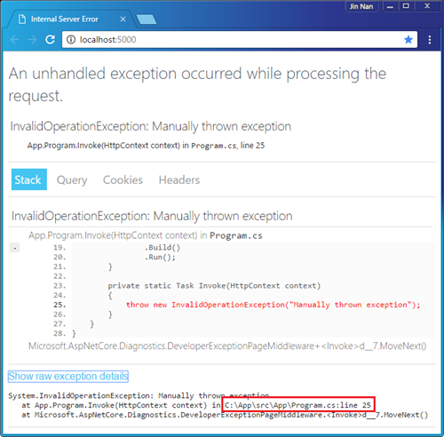 ASP.NET Core中DeveloperExceptionPageMiddleware中间件呈现“开发者异常页面”怎么办