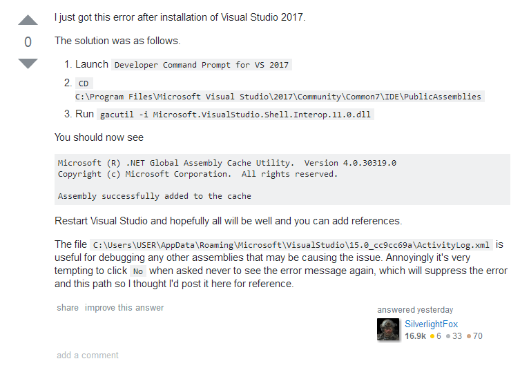 Visual studio 2017添加引用时报错怎么办