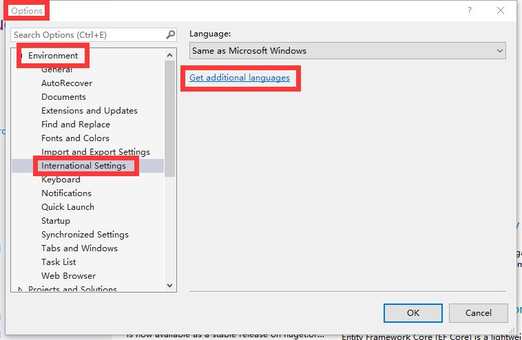 VisualStudio2015如何将全英界面切换成中文界面