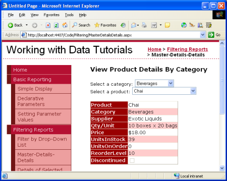 如何在ASP.NET 2.0中使用两个DropDownList过滤主/从报表