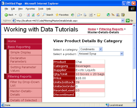 如何在ASP.NET 2.0中使用两个DropDownList过滤主/从报表