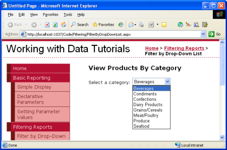 怎么在ASP.NET 2.0中使用DropDownList过滤主/从报表