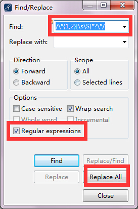 eclipse、myeclipse中如何使用刪除所有注釋正則表達(dá)式