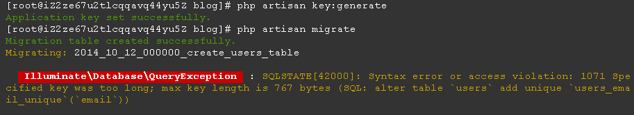 怎么解决Laravel5.x的php artisan migrate数据库迁移创建操作报错SQLSTATE[42000]