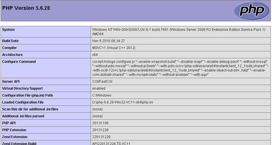 windows 2008r2+php5.6.28环境搭建的示例