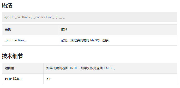 PHP中mysqli_rollback()函数的作用是什么