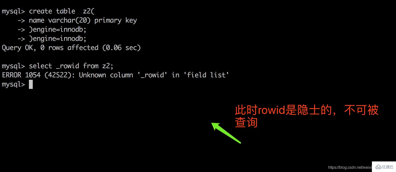 mysql隐藏字段rowid在什么时候是可见的