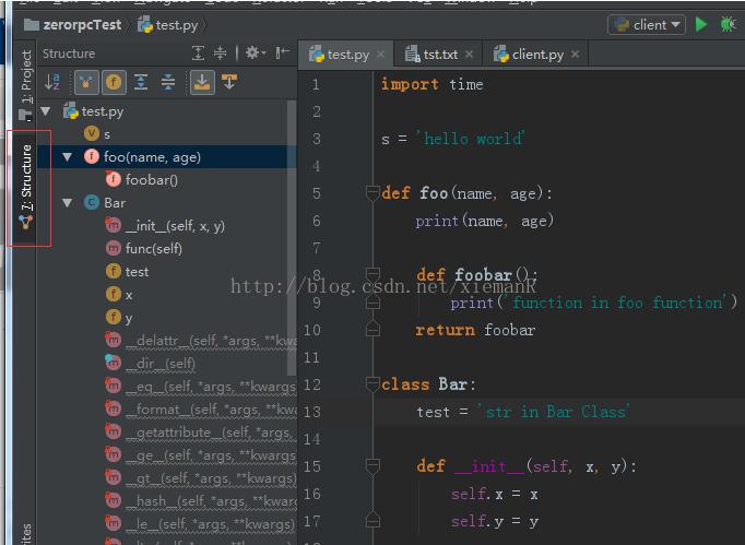 如何在pycharm 中对Structure界面进行设置