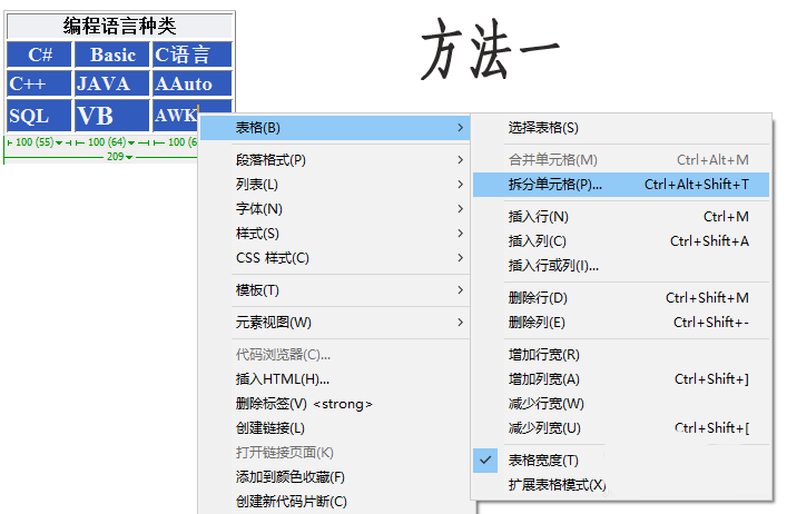 Dreamweaver单元格如何拆分合并