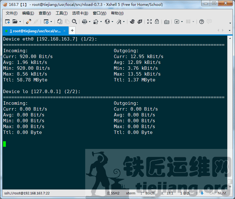 Linux系统下如何使用nload软件查看网卡实时流量