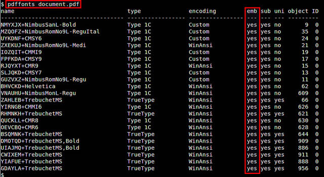 Linux系统中如何在PDF中嵌入LaTex中的所有字体