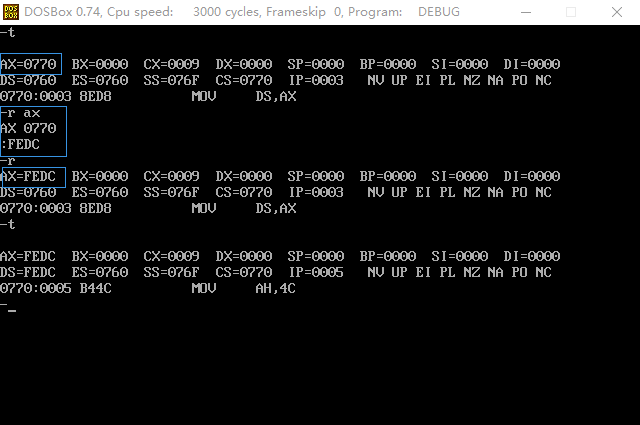 debug R命令如何修改寄存器的值