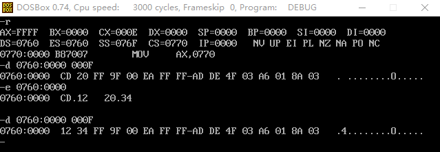 debug E命令怎樣改變指定地址的數(shù)據(jù)實(shí)現(xiàn)同時(shí)看新舊內(nèi)容