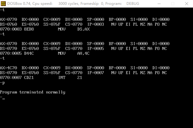 debug P命令跟踪程序时遇到Int 21使用P命令的分析