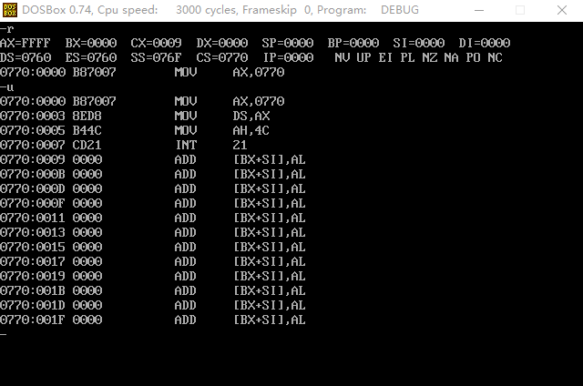 debug U命令如何查看源代码