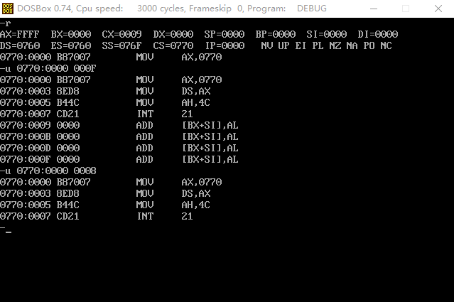 debug U命令如何查看源代码