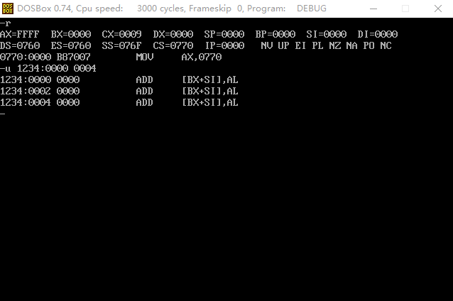 debug U命令中如何查看指定内存处内容翻译成的指令