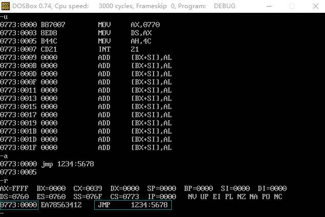 汇编基础中debug jmp 修改CS:IP