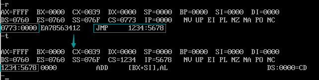 匯編基礎(chǔ)中debug jmp 修改CS:IP