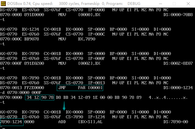 汇编基础 jmp dword ptr怎样修改CS:IP的值