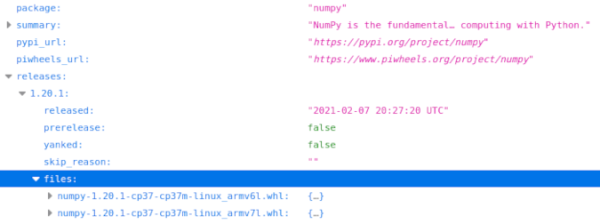 如何使用resuests訪問Python包索引的JSON API