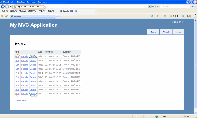 ASP.NET MVC 2.0中如何编辑和删除新闻操作