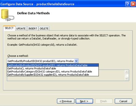 ASP.NET DetailsView中显示选中产品的信息分析