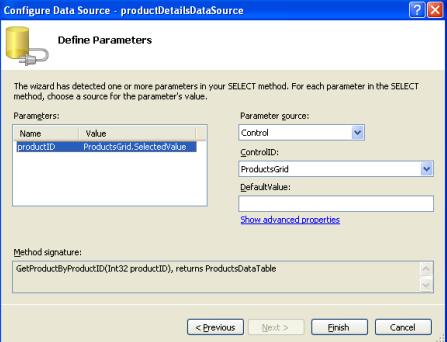 ASP.NET DetailsView中显示选中产品的信息分析