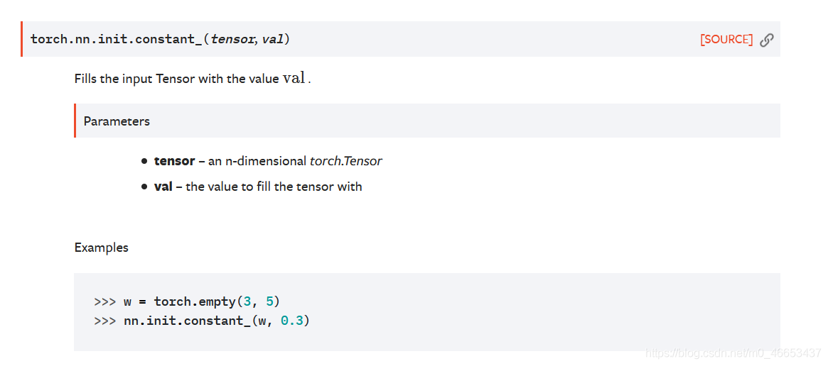 torch.nn.init.constant_(tensor, val)如何使用