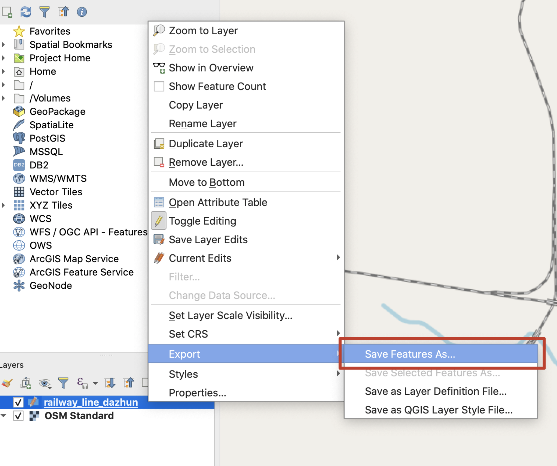 如何使用QGIS绘制铁路轨迹geojson