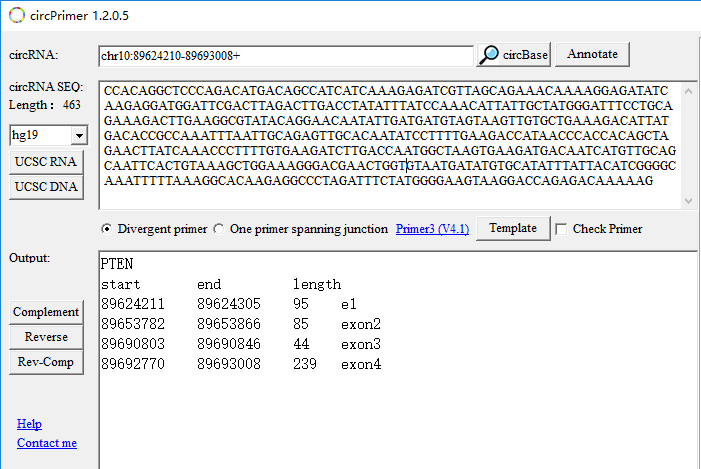 circPrimer中環(huán)狀RNA注釋和引物設(shè)計(jì)工具的示例分析