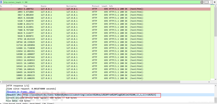 Wireshark分析出攻击者sql注入时查询了哪些数据