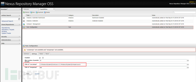 Nexus Repository Manager 2.x命令注入漏洞CVE-2019-5475示例分析