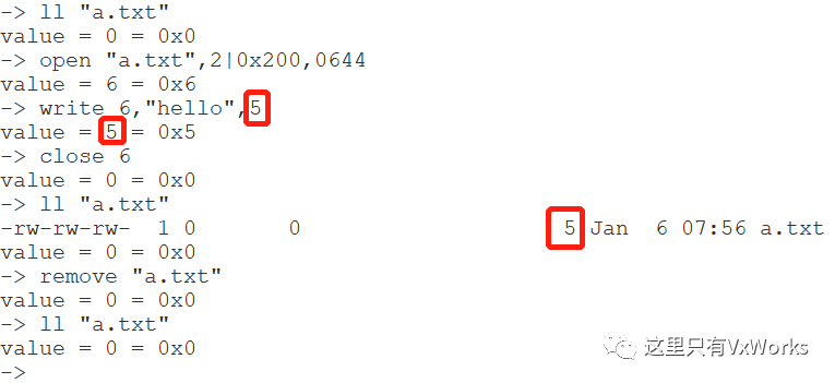 在VxWorks里如何查看文件的尺寸