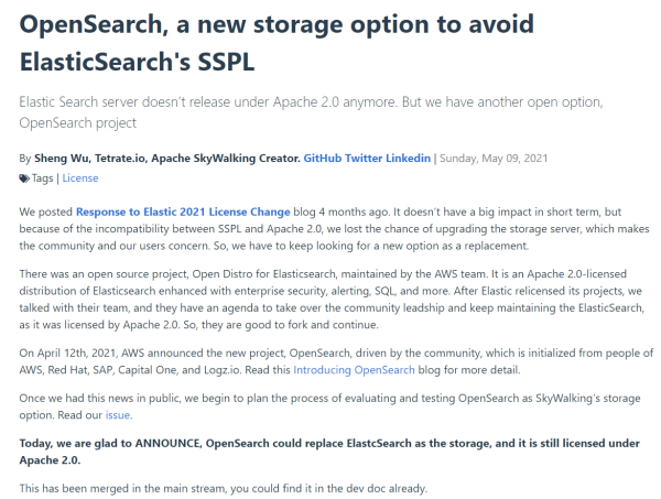 Apache Skywalking如何使用OpenSearch取代Elasticsearch