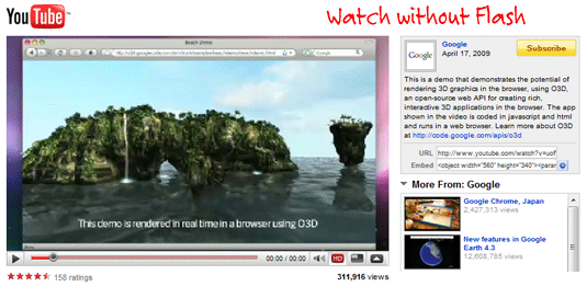 HTML5中不需要Flash插件的YouTube是怎样的